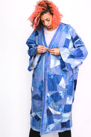 INDIGO PATCHWORK KIMONO NOLA - sustainably made MOMO NEW YORK sustainable clothing, Kimono slow fashion