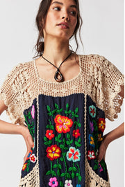 ISABELLA EMBROIDERED CROCHET KAFTAN X FREE PEOPLE - sustainably made MOMO NEW YORK sustainable clothing, crochet slow fashion