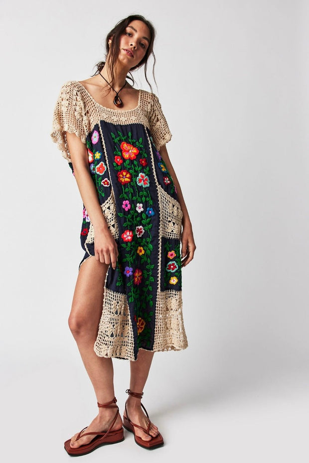 crochet dress free people ISABELLA EMBROIDERED CROCHET KAFTAN X FREE PEOPLE, hand made