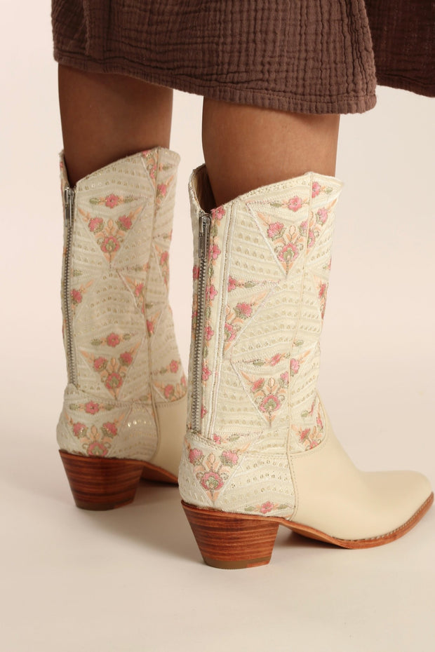 IVORY PINK FLOWER WESTERN BOOTS OHLOLITA - sustainably made MOMO NEW YORK sustainable clothing, boots slow fashion