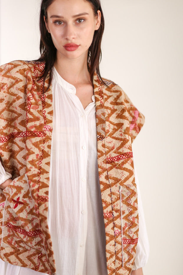 KANTHA COTTON VEST WISUSA - sustainably made MOMO NEW YORK sustainable clothing, Kimono slow fashion