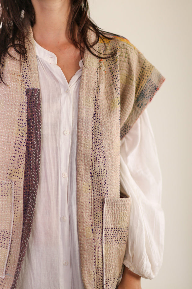 KANTHA QUILT VEST LIOU - sustainably made MOMO NEW YORK sustainable clothing, Kimono slow fashion
