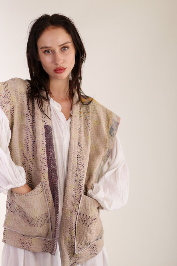 KANTHA QUILT VEST LIOU - sustainably made MOMO NEW YORK sustainable clothing, Kimono slow fashion