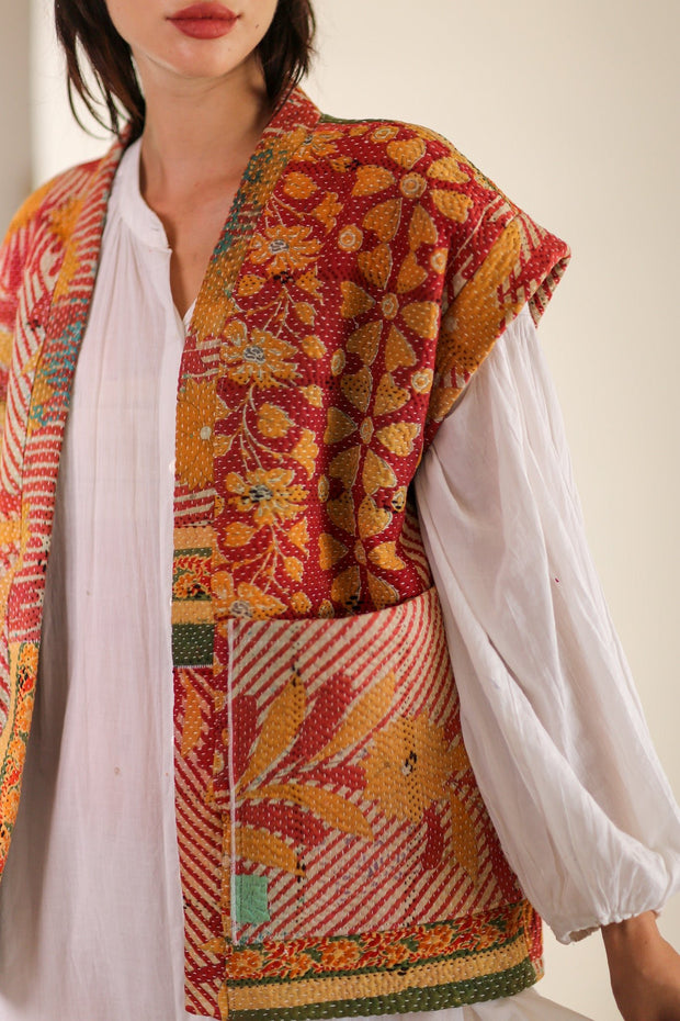 KANTHA QUILT VEST RUISA - sustainably made MOMO NEW YORK sustainable clothing, Kimono slow fashion