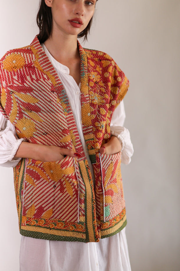 KANTHA QUILT VEST RUISA - sustainably made MOMO NEW YORK sustainable clothing, Kimono slow fashion