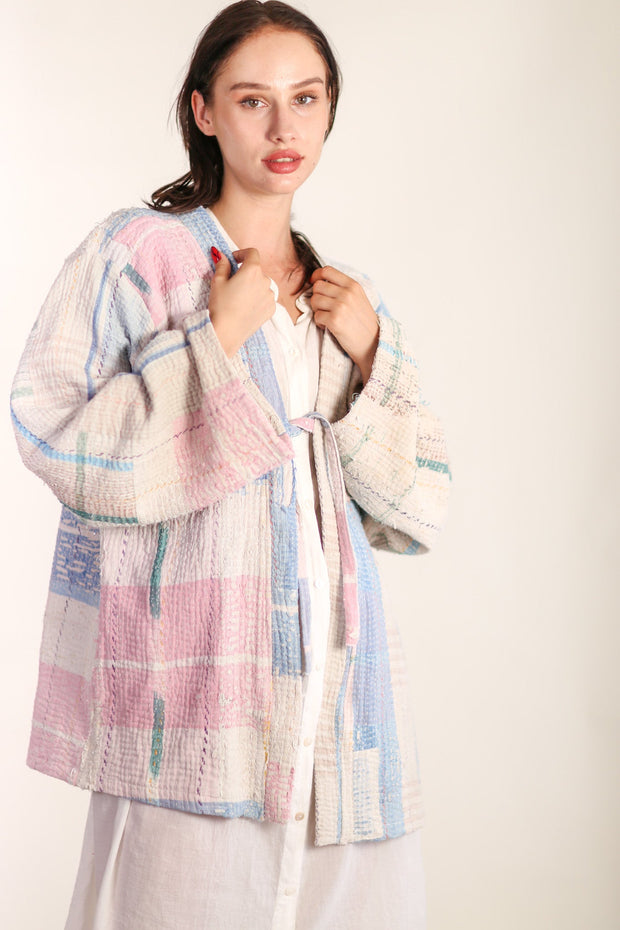 KANTHA QUILT VINTAGE FABRIC KIMONO YUMA - sustainably made MOMO NEW YORK sustainable clothing, Kimono slow fashion