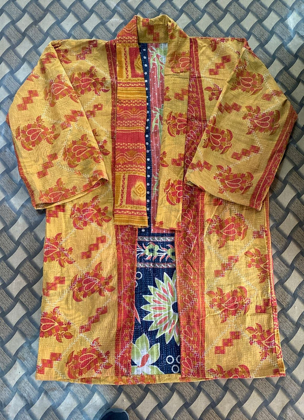 KIMONO JACKET KANTHA QUILT SASSA - sustainably made MOMO NEW YORK sustainable clothing, Kimono slow fashion