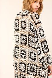 KOUMALY CROCHET KIMONO JACKET BLACK MULTI - sustainably made MOMO NEW YORK sustainable clothing, crochet slow fashion
