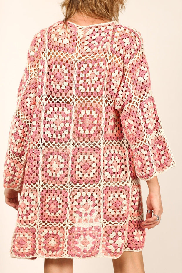 KOUMALY CROCHET KIMONO PINK MULTI - sustainably made MOMO NEW YORK sustainable clothing, crochet slow fashion