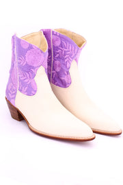 LAVENDER SILK EMBROIDERED BOOTIES LIARA - sustainably made MOMO NEW YORK sustainable clothing, boots slow fashion