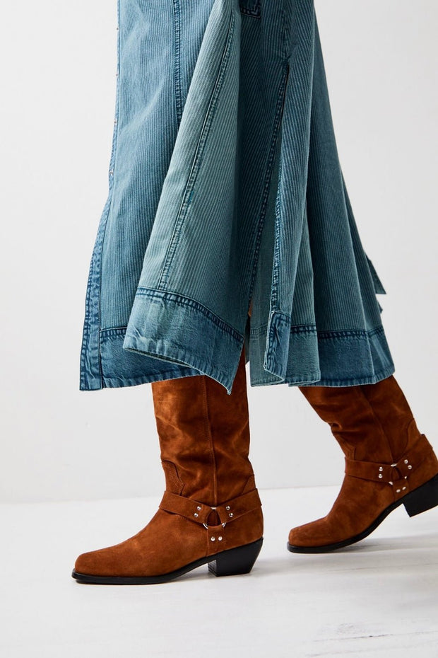 LOCKHARDT SUEDE LEATHER HARNES BOOTS X FREE PEOPLE - sustainably made MOMO NEW YORK sustainable clothing, boots slow fashion