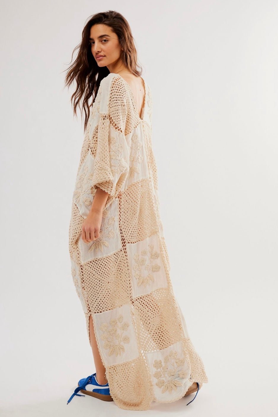 NEW Free People online x MOMO Sunkissed Crochet Kaftan