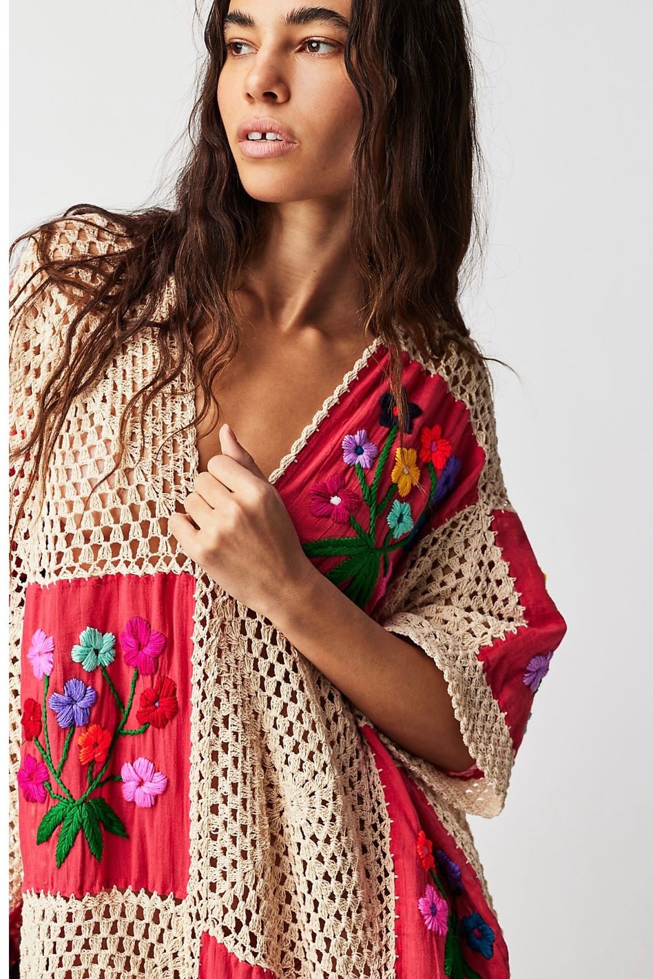 Ella Hand-Crochet Long Kaftan in Navy main image 1