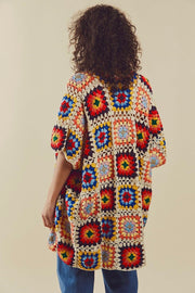 NONI HAND CROCHET PONCHO KIMONO JACKET - sustainably made MOMO NEW YORK sustainable clothing, crochet slow fashion