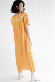 Orange Bohemian Embroidered Dress Maisy - sustainably made MOMO NEW YORK sustainable clothing, embroidered dress slow fashion