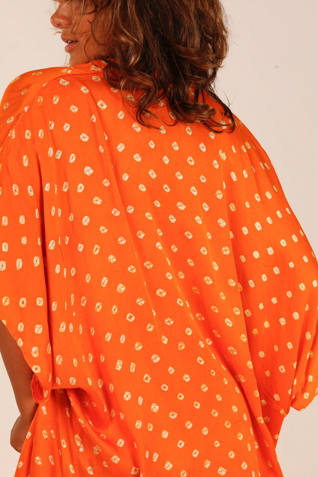 ORANGE POLKA DOT SILK KIMONO - sustainably made MOMO NEW YORK sustainable clothing, Kimono slow fashion