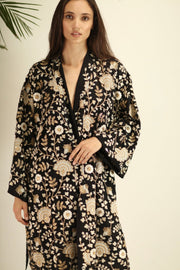 PAN FLOWER EMBROIDERED CHIFFON SILK KIMONO - sustainably made MOMO NEW YORK sustainable clothing, kimono slow fashion