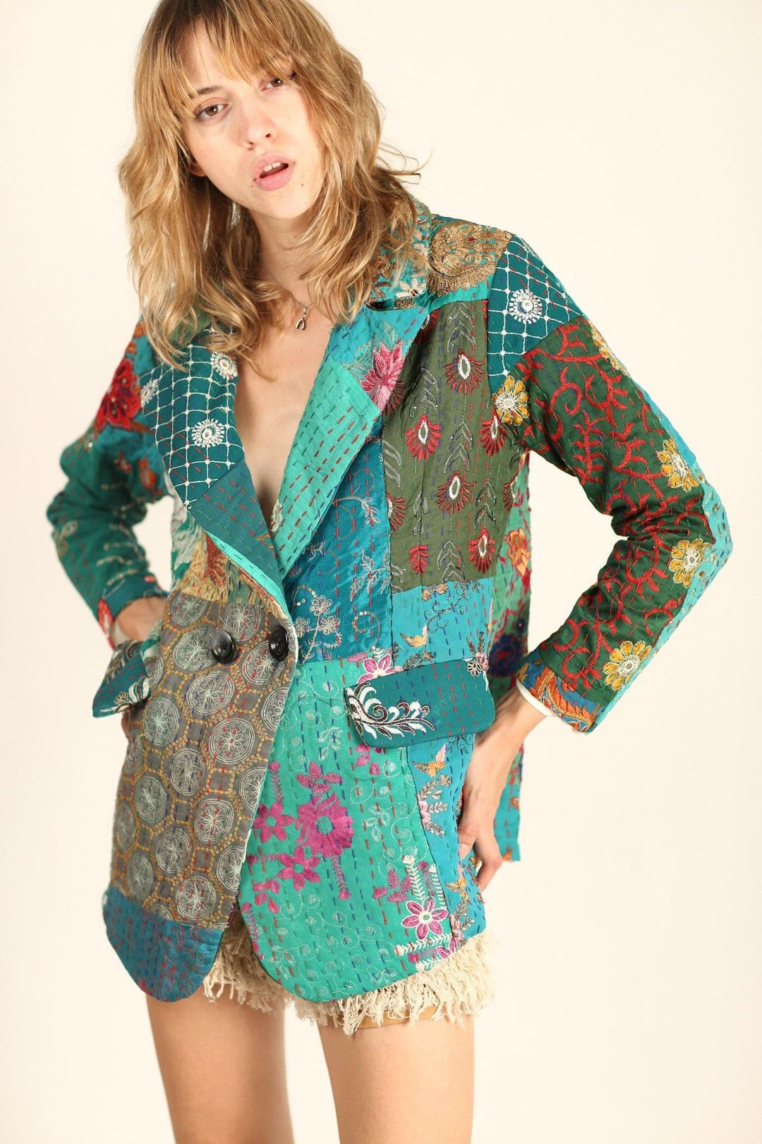 PENNY JACKET EMBROIDERED PATCHWORK X FREE PEOPLE, hand made
