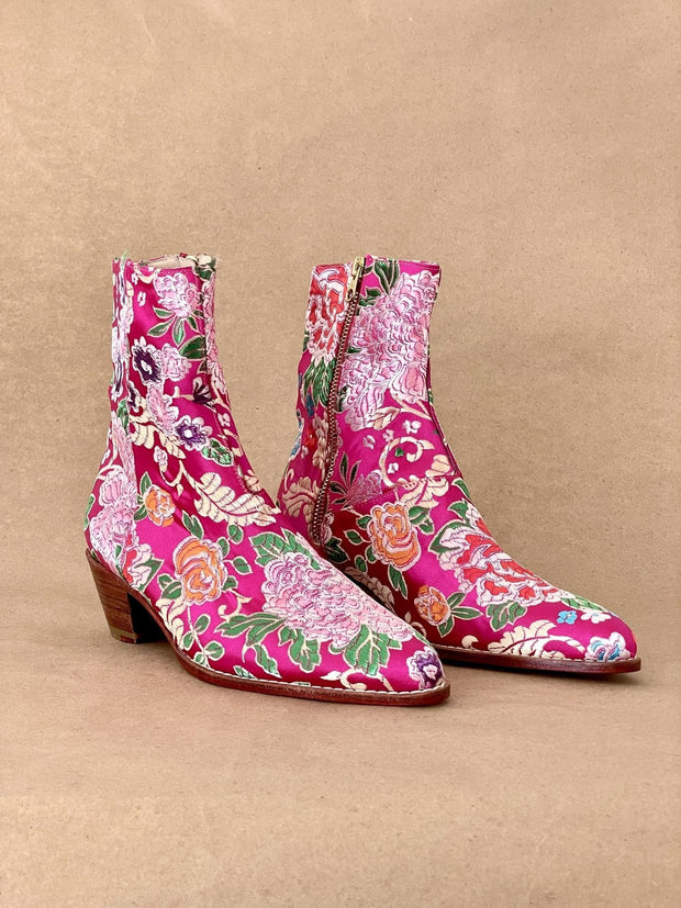 Pink Lotus Ankle Boots - 39 - sustainably made MOMO NEW YORK sustainable clothing, saleojai slow fashion