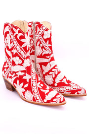 RED EMBROIDERED ANKLE BOOTS MARA - sustainably made MOMO NEW YORK sustainable clothing, boots slow fashion
