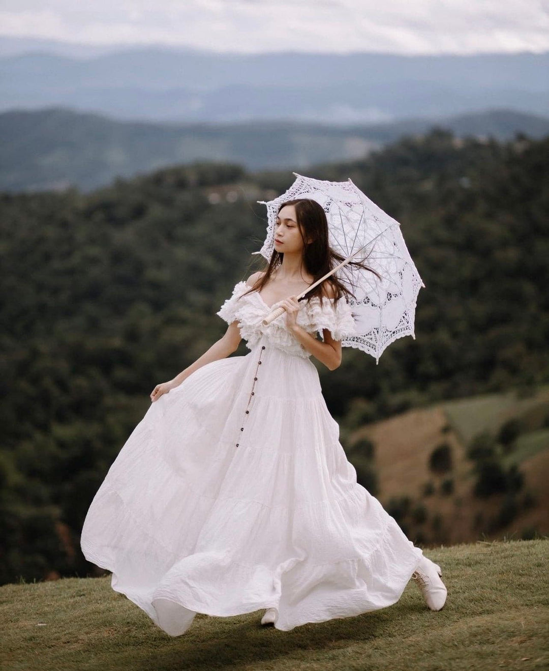 RUFFLE DETAIL COTTON BOHO DRESS FOX, hand made - MOMO NEW YORK