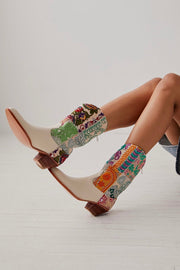 SELINA EMBROIDERED PATCHWORK BOOTS X FREE PEOPLE - sustainably made MOMO NEW YORK sustainable clothing, boots slow fashion