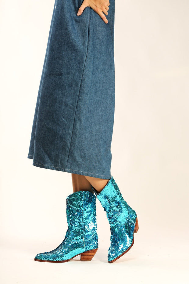 SEQUIN DISCO BOOTS ANNI - sustainably made MOMO NEW YORK sustainable clothing, boots slow fashion