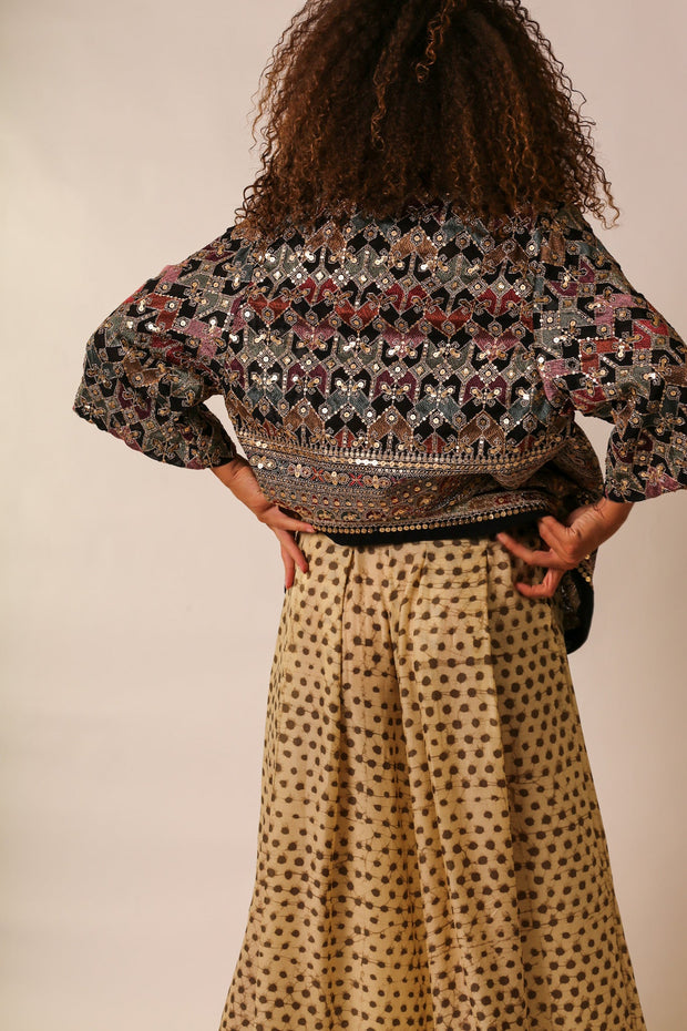 SEQUIN EMBELLISHED CHIFFON SILK SHORT KIMONO - sustainably made MOMO NEW YORK sustainable clothing, slow fashion