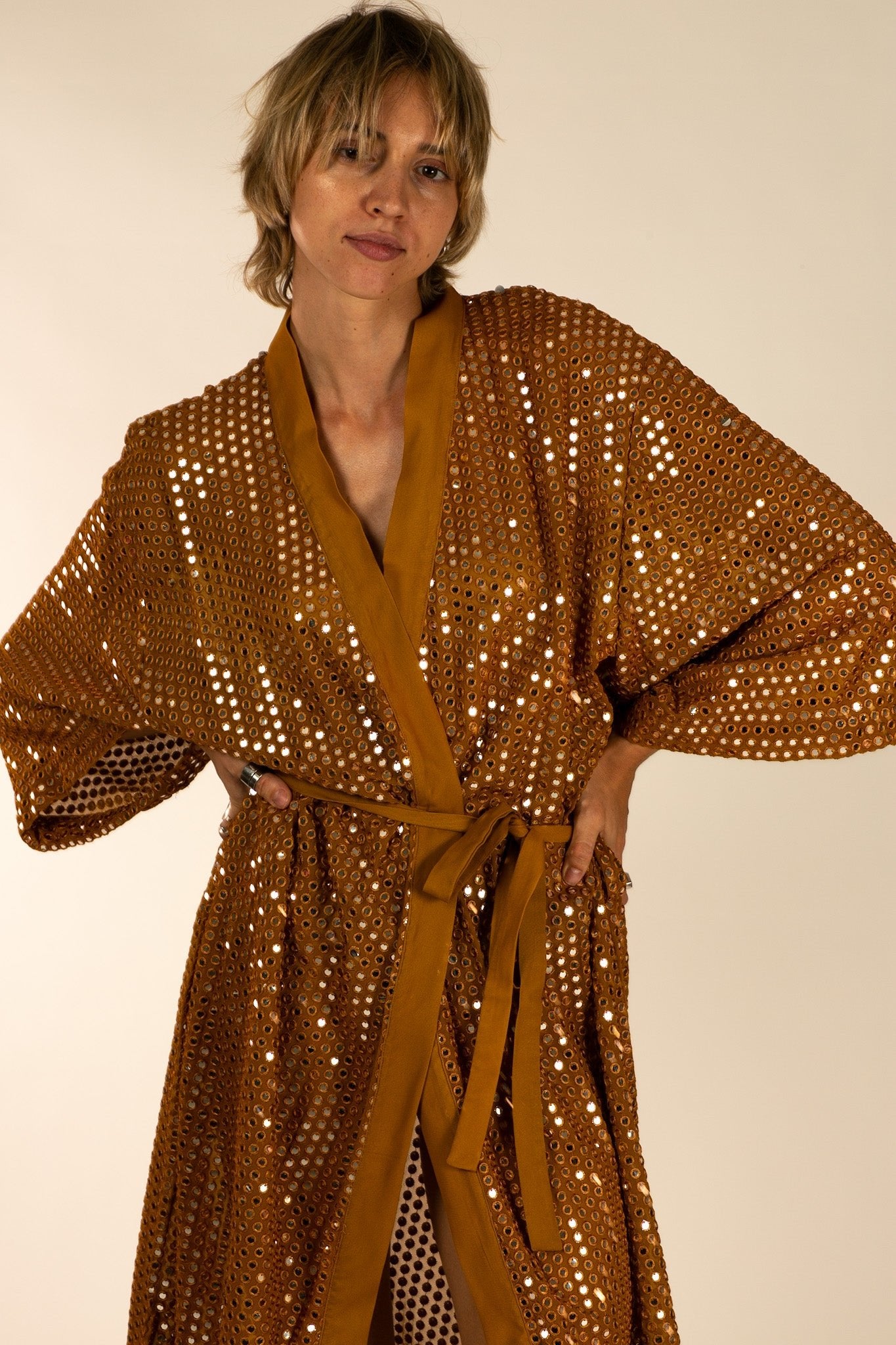 green emerald velvet dress SEQUIN EMBELLISHED NOVELTY KIMONO NOVA, hand made