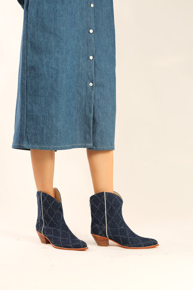 SHORT DENIM BOOTS SANTI - sustainably made MOMO NEW YORK sustainable clothing, boots slow fashion