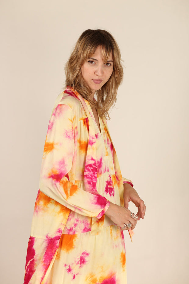 SILK COTTON TIE DYE DRESS LAURINE - sustainably made MOMO NEW YORK sustainable clothing, dress slow fashion