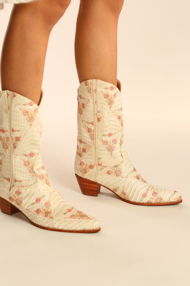 SILK EMBROIDERED BOOTS LAFAYETTE - sustainably made MOMO NEW YORK sustainable clothing, boots slow fashion