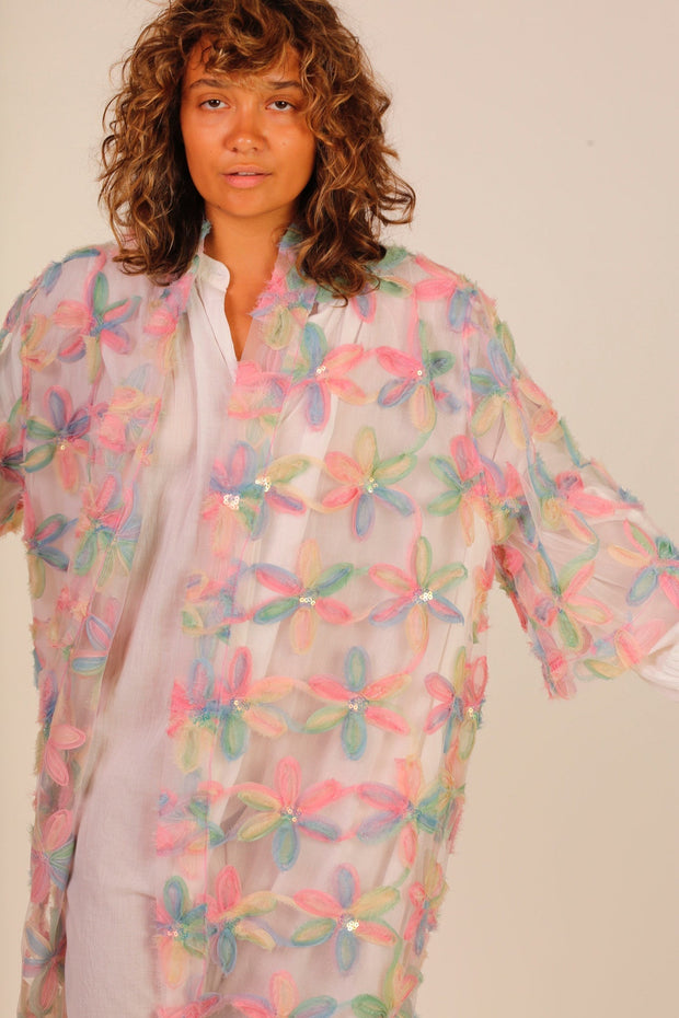 SILK EMBROIDERED KIMONO SONDY - sustainably made MOMO NEW YORK sustainable clothing, kimono slow fashion