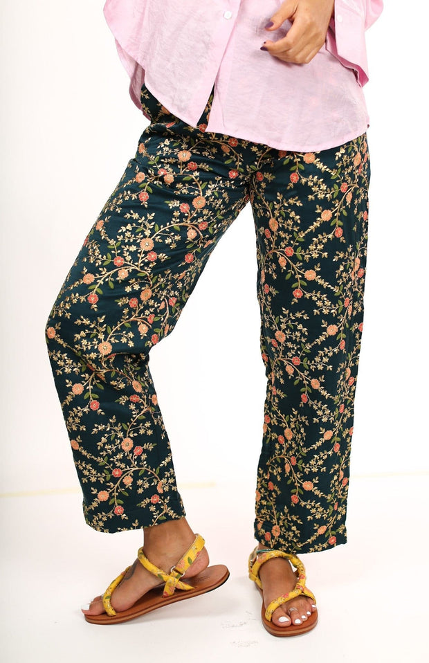 SILK EMBROIDERED PANTS ELOISE - sustainably made MOMO NEW YORK sustainable clothing, pants slow fashion