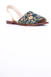 SILK EMBROIDERED TURQUOISE GOLD SANDALS DESSA - sustainably made MOMO NEW YORK sustainable clothing, mules slow fashion