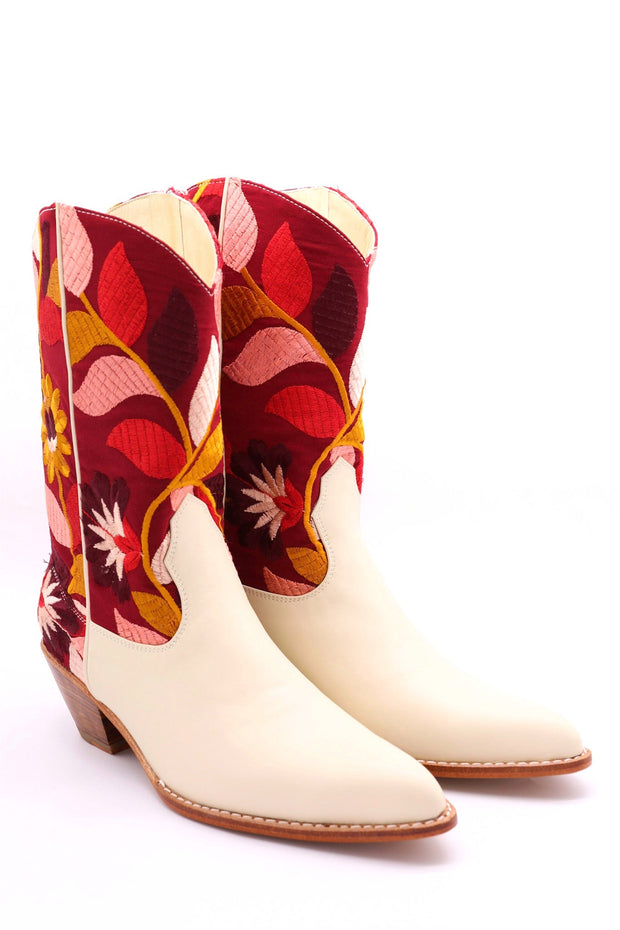 SILK EMBROIDERED WESTERN BOOTS X ANTHROPOLOGIE - sustainably made MOMO NEW YORK sustainable clothing, boots slow fashion