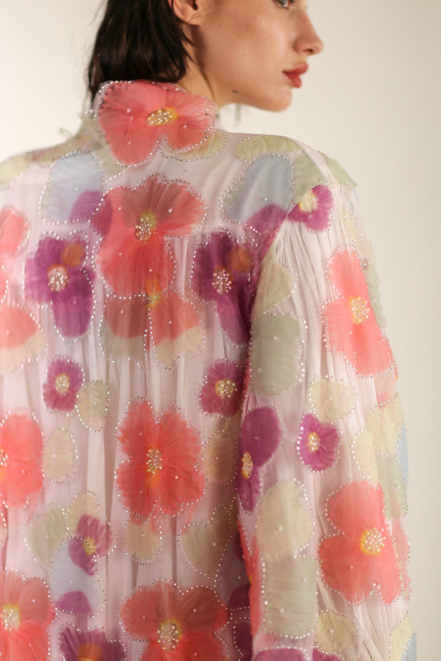 SILK FLOWER EMBELLISHED KIMONO ULISA - sustainably made MOMO NEW YORK sustainable clothing, Kimono slow fashion