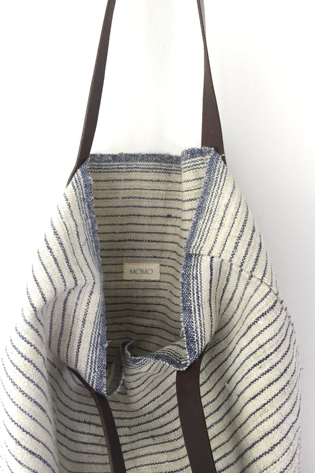 STRIPPED TOTE BAG SAX - sustainably made MOMO NEW YORK sustainable clothing, samplesale1022 slow fashion