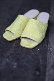 SUMMER MULES DOAN IN YELLOW EMBROIDERY - sustainably made MOMO NEW YORK sustainable clothing, mules slow fashion