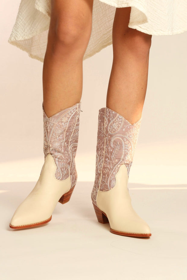 TENDER PINK EMBROIDERED WESTERN BOOTS SAHEBI - sustainably made MOMO NEW YORK sustainable clothing, boots slow fashion