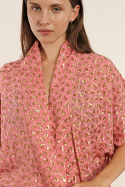 TRIANGLE GOLDEN PINK SILK KIMONO - sustainably made MOMO NEW YORK sustainable clothing, kimono slow fashion