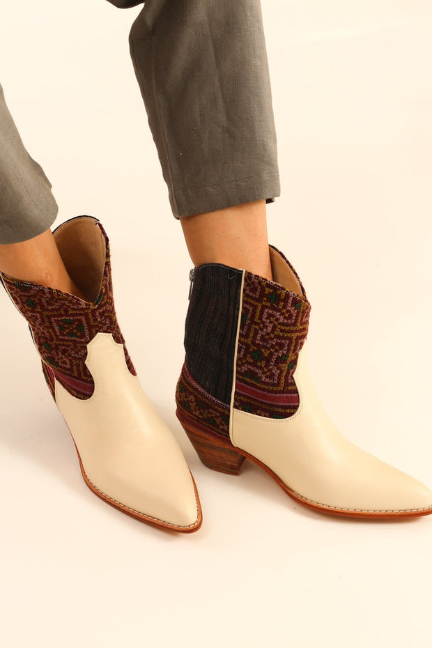 TRIBAL FABRIC SHORT BOOTS IRUS - sustainably made MOMO NEW YORK sustainable clothing, boots slow fashion