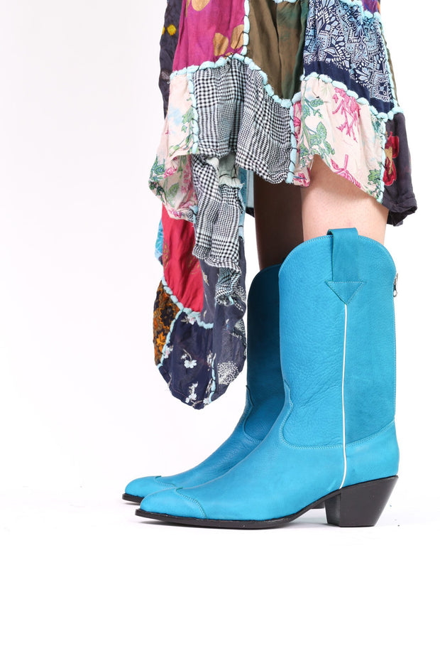 TURQUOISE WESTERN BOOTS MILKA - sustainably made MOMO NEW YORK sustainable clothing, boots slow fashion