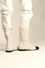 TWEED BOOTS BLACK CAP SOFIA - sustainably made MOMO NEW YORK sustainable clothing, boots slow fashion