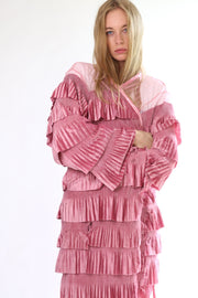 VELVET RUFFLE KIMONO DUSTER EVA - sustainably made MOMO NEW YORK sustainable clothing, Kimono slow fashion