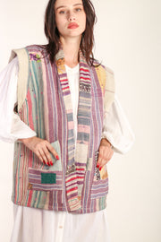 VINTAGE KANTHA QUILT VEST TINE - sustainably made MOMO NEW YORK sustainable clothing, Kimono slow fashion