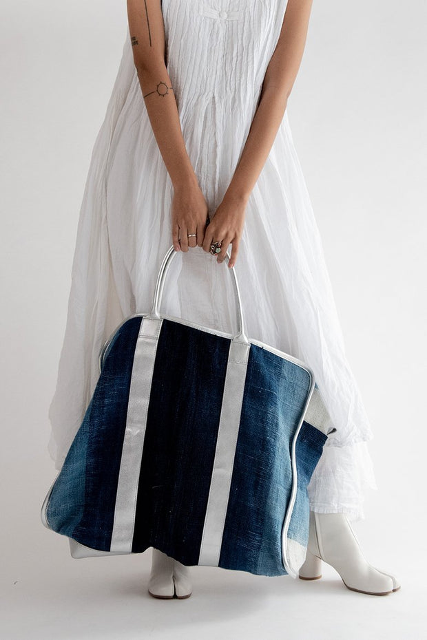Weekender Bag Manisa Blue Organic Cotton - sustainably made MOMO NEW YORK sustainable clothing, Handwoven Bag slow fashion
