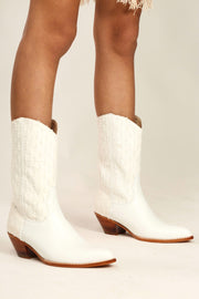 WHITE DENIM WESTERN BOOTS MILKA - sustainably made MOMO NEW YORK sustainable clothing, boots slow fashion