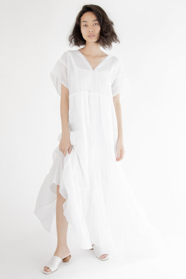 White Muumuu Beach Wedding Dress Winslet - sustainably made MOMO NEW YORK sustainable clothing, kaftan slow fashion