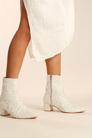 WHITE SEQUIN EMBROIDERED WEDDING BOOTS ODECIA - sustainably made MOMO NEW YORK sustainable clothing, boots slow fashion
